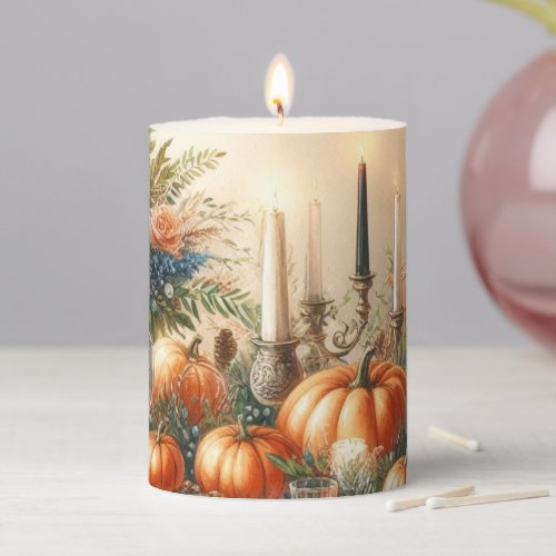 Autumn Floral with Pumpkins  Pillar Candle