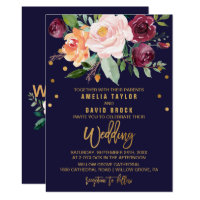 Autumn Floral with Typography Backing Wedding Card