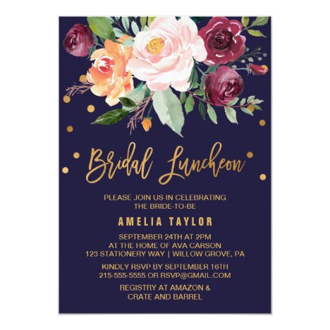 Autumn Floral with Wreath Backing Bridal Luncheon Card