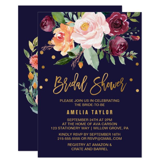 Autumn Floral With Wreath Backing Bridal Shower Invitation