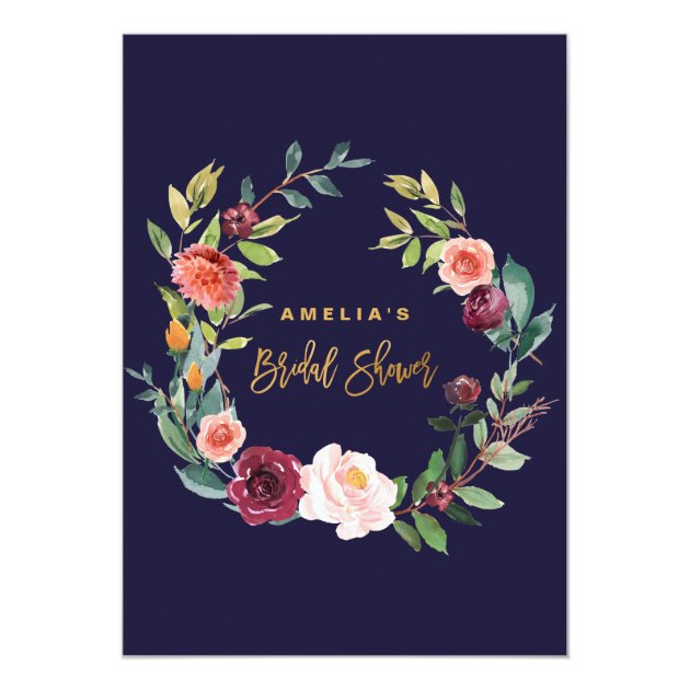 Autumn Floral With Wreath Backing Bridal Shower Invitation