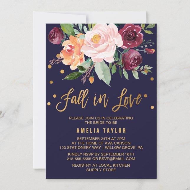 Autumn Floral with Wreath Backing Bridal Shower Invitation (Front)