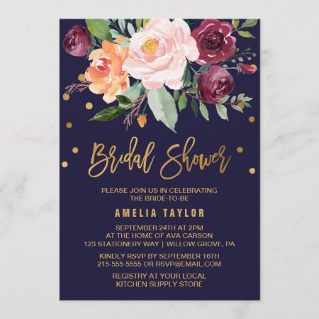 Autumn Floral With Wreath Backing Bridal Shower Invitation