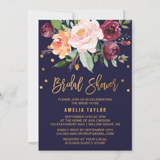 Autumn Floral with Wreath Backing Bridal Shower Invitation (Front)