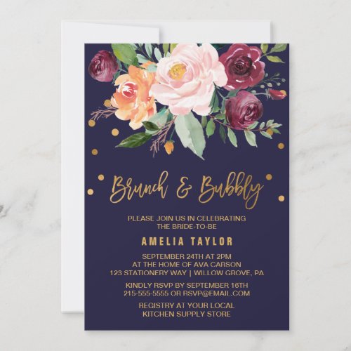 Autumn Floral with Wreath Backing Brunch  Bubbly Invitation