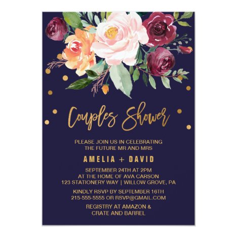 Autumn Floral with Wreath Backing Couples Shower Invitation