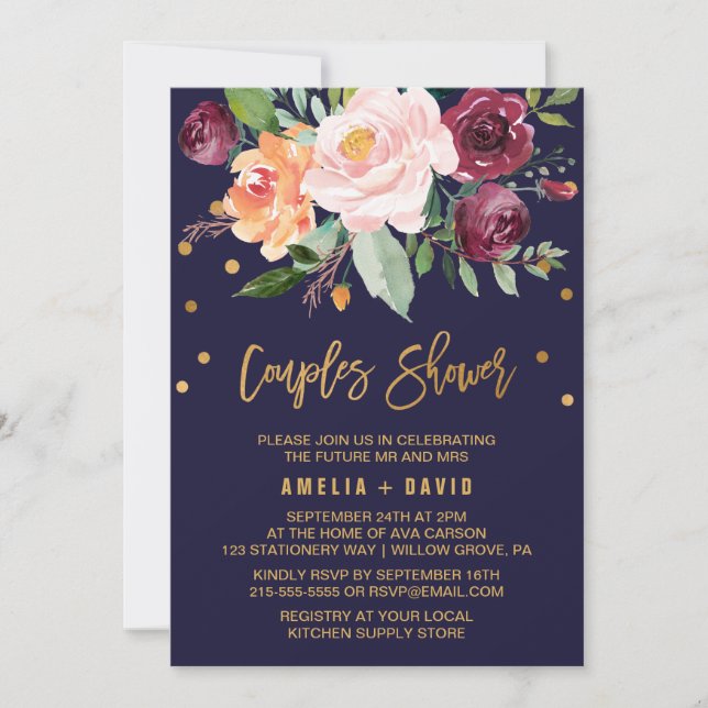 Autumn Floral with Wreath Backing Couples Shower Invitation (Front)