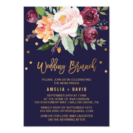 Autumn Floral with Wreath Backing Wedding Brunch Invitation