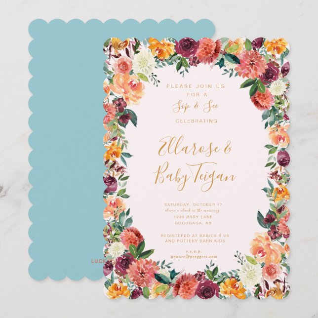 Autumn Floral Woodland Sip & See invitation (Front/Back)