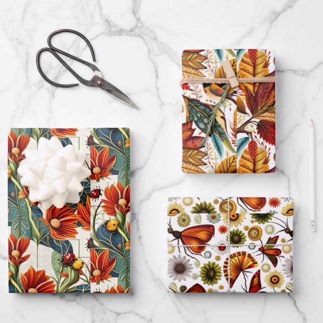 Autumn Floral Wrapping Paper Sheets (Front)