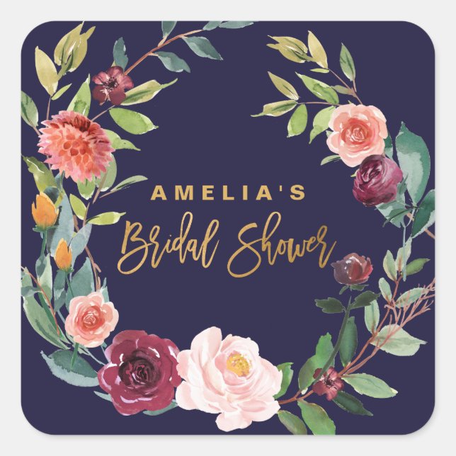 Autumn Floral Wreath Bridal Shower Favor Sticker (Front)