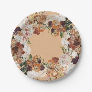 Autumn Floral Wreath Custom Color Paper Plates
