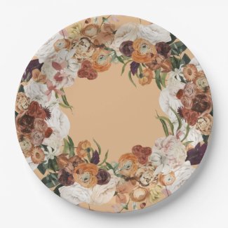 Autumn Floral Wreath Custom Color Paper Plates