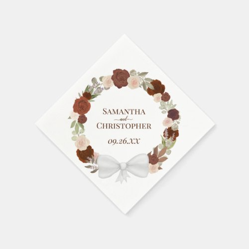 Autumn Floral Wreath Elegant Diagonal Wedding Napkins