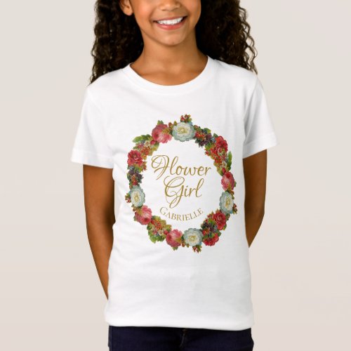 Autumn Floral Wreath Flower Girl Wedding Favor T_Shirt