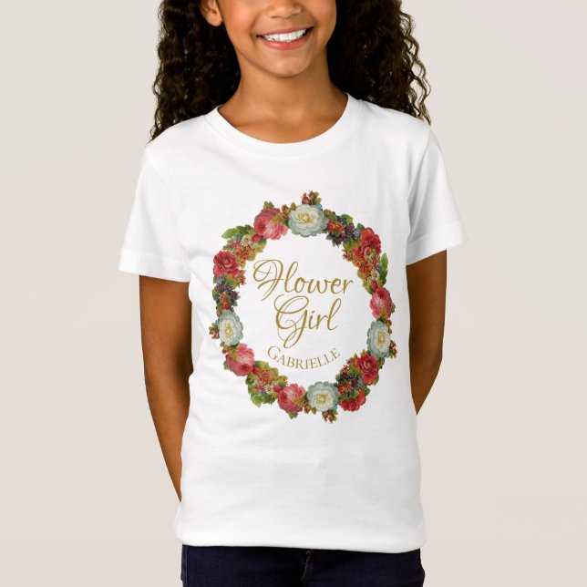 Autumn Floral Wreath Flower Girl Wedding Favor T-Shirt (Front)