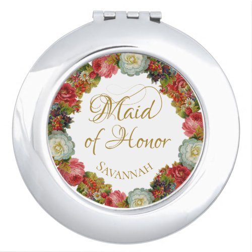 Autumn Floral Wreath Maid of Honor Wedding Favor Compact Mirror