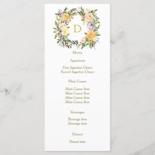 Autumn Floral Wreath Monogram Wedding Menu