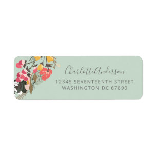 Autumn Floral Wreath on Sage Green Return Address Label
