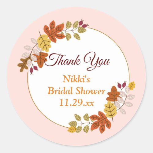 Autumn Floral Wreath Pumpkin Gold Thank You Favor  Classic Round Sticker