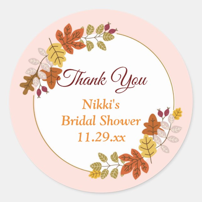 Autumn Floral Wreath Pumpkin Gold Thank You Favor  Classic Round Sticker (Front)