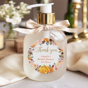 Autumn Floral Wreath Pumpkin Gold Thank You Favor Classic Round Sticker