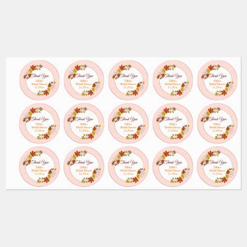 Autumn Floral Wreath Pumpkin Gold Thank You Favor  Labels