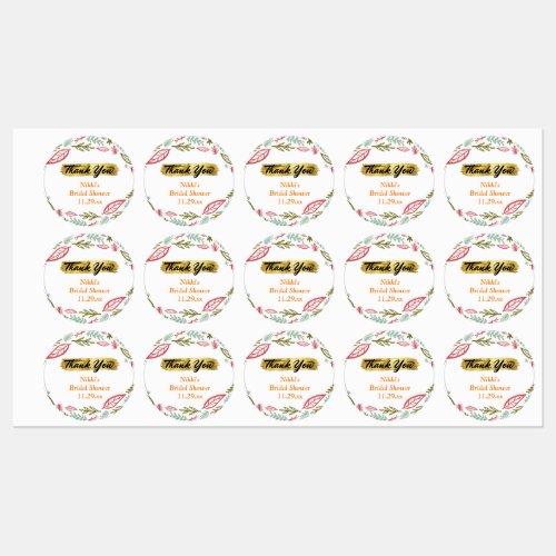 Autumn Floral Wreath Pumpkin Gold Thank You Favor  Labels