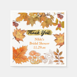 Autumn Floral Wreath Pumpkin Gold Thank You Favor Napkins