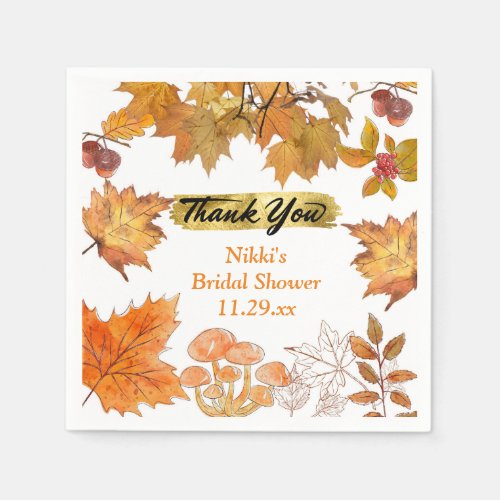 Autumn Floral Wreath Pumpkin Gold Thank You Favor  Napkins