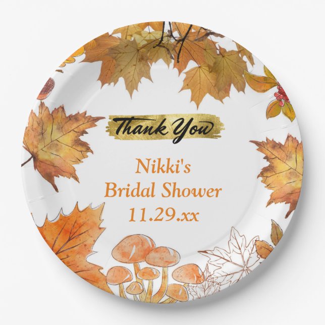 Autumn Floral Wreath Pumpkin Gold Thank You Favor  Paper Plates (Front)