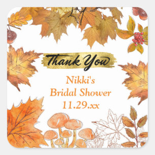 Autumn Floral Wreath Pumpkin Gold Thank You Favor  Square Sticker