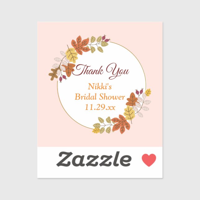 Autumn Floral Wreath Pumpkin Gold Thank You Favor  Sticker (Sheet)