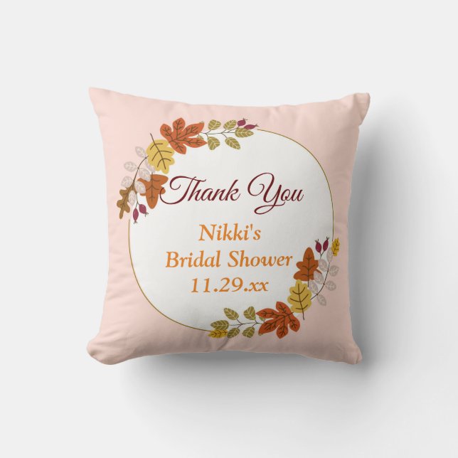 Autumn Floral Wreath Pumpkin Gold Thank You Favor  Throw Pillow (Front)