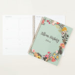 Autumn Floral Wreath Sage Green Personalized Planner<br><div class="desc">Autumn Winter Floral Wreath Sage Green with Name Planner</div>