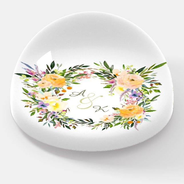 Autumn Floral Wreath Wedding Keepsake Paperweight (Angled)