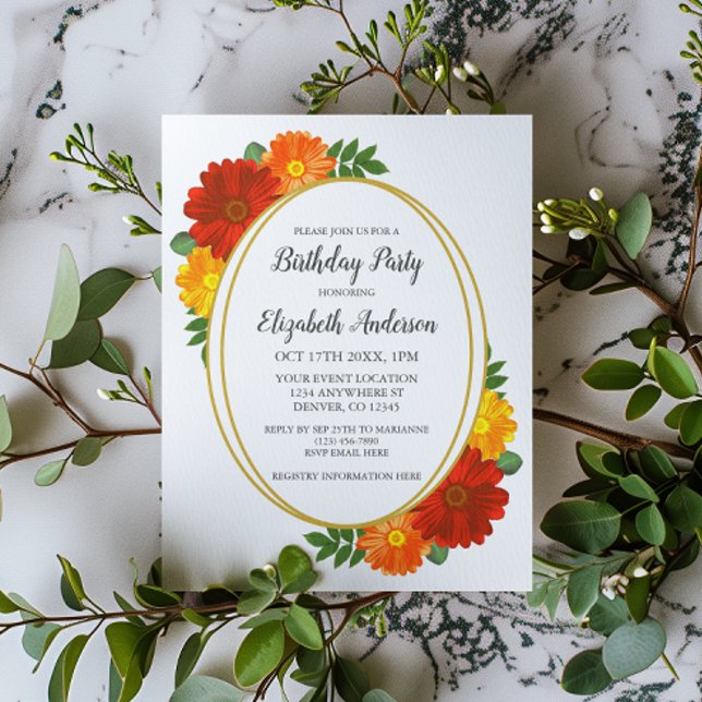 Autumn Florals Birthday Foil Invitation (Creator Uploaded)