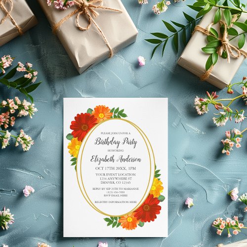 Autumn Florals Birthday Invitation