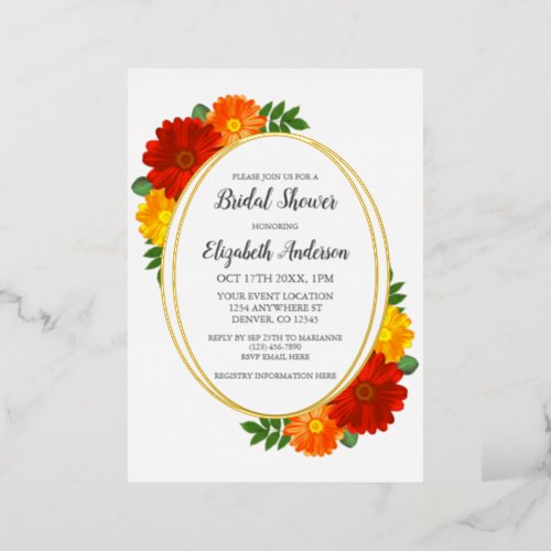 Autumn Florals Bridal Shower Foil Invitation