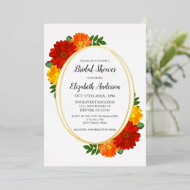 Autumn Florals Bridal Shower Foil Invitation (Standing Front)