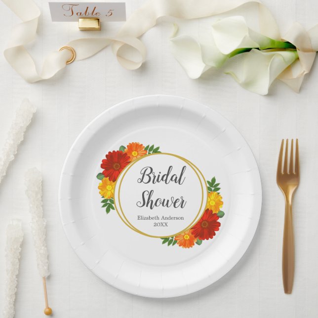 Autumn Florals Bridal Shower Paper Plates (Wedding)
