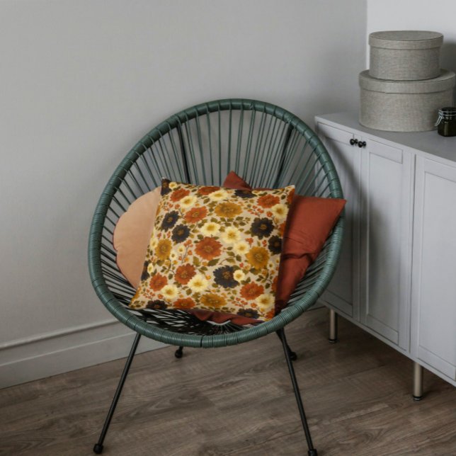 Autumn Florals - Farmhouse Boho  Throw Pillow (Bring the warmth of autumn indoors with this charming floral pillow. Perfect accent for a farmhouse.)