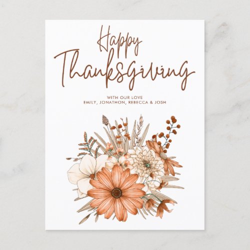 Autumn Florals Foliage Happy Thanksgiving Names Holiday Postcard