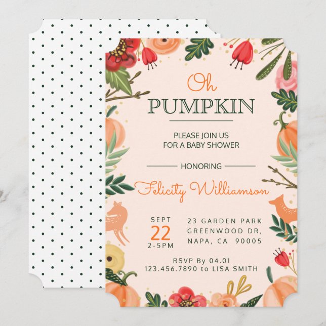 Autumn Florals & Foliage Pumpkin Patch Baby Shower Invitation (Front/Back)