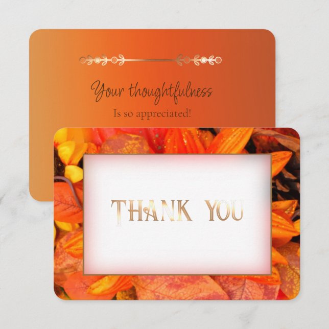 Autumn Florals Golden Thank You Card (Front/Back)