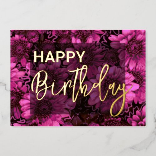 Autumn Florals Happy Birthday Real Gold  Foil Holiday Card