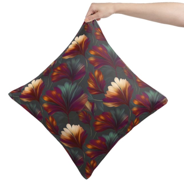 Autumn Florals in Burnt Orange and Rust Leaves Throw Pillow (Rich fall florals in deep, warm hues bring a cozy farmhouse touch to your seasonal home decor.)