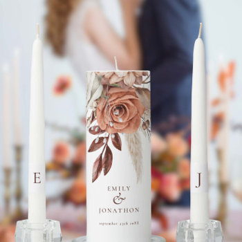 Autumn Florals Names Date Initials Wedding Unity Candle Set by Fotografixgal at Zazzle