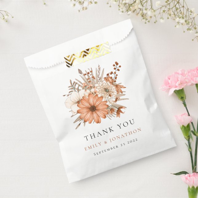 Autumn Florals Newlyweds Names Date Wedding  Favor Bag (Sealed)