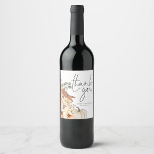 Autumn Florals Pumpkin Names Wedding Thank You Wine Label